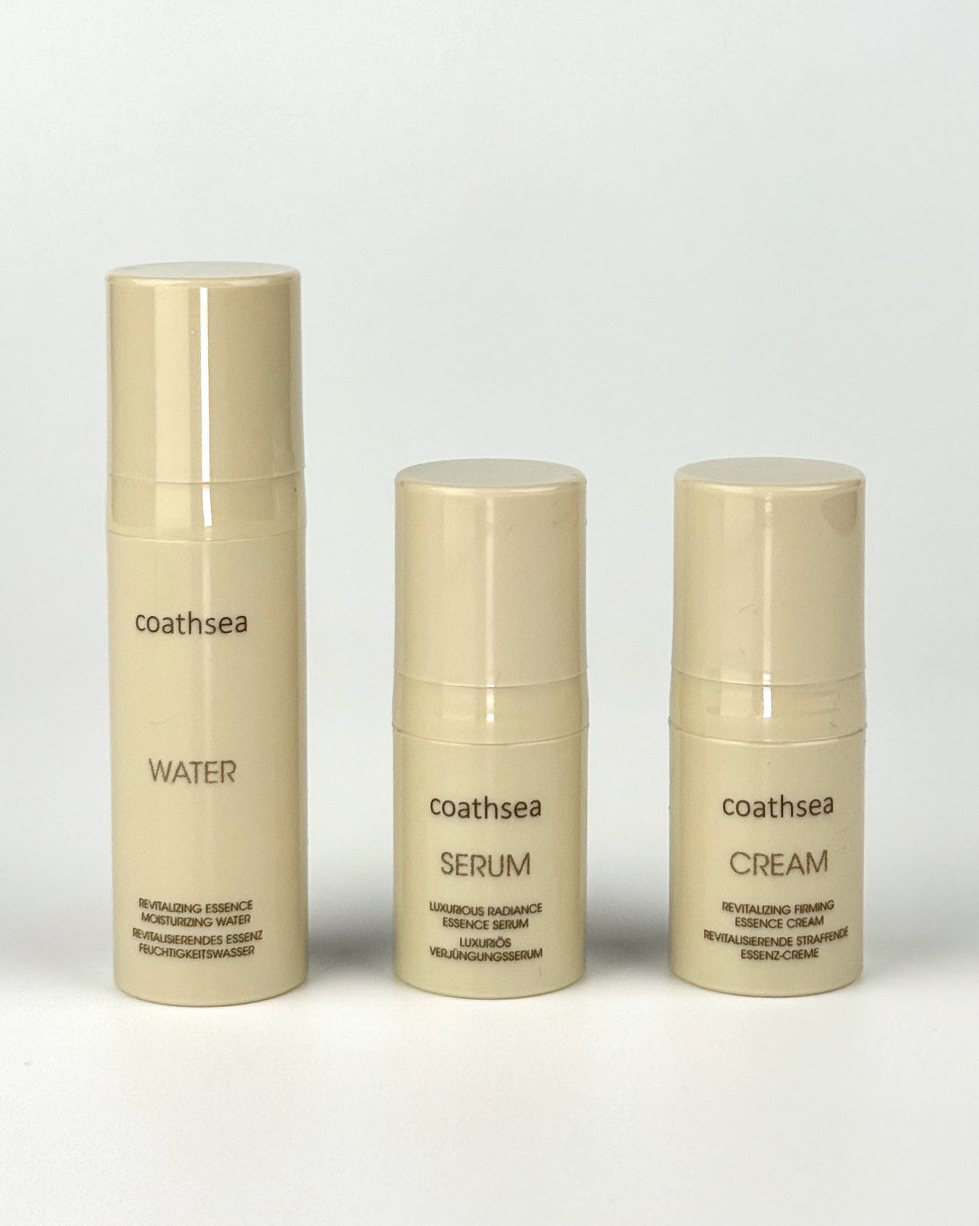 Coathsea【Regenerierend Anti-Age Trio】– Revitalisierendes Essenz Feuchtigkeitswasser + Luxuriös Verjüngungserum + Revitalisierende Straffende Essenz-crème
